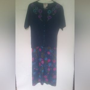 R&K Originals Vintage Women's 2 Piece Dress Set Size 14 Color Blue Purple Green